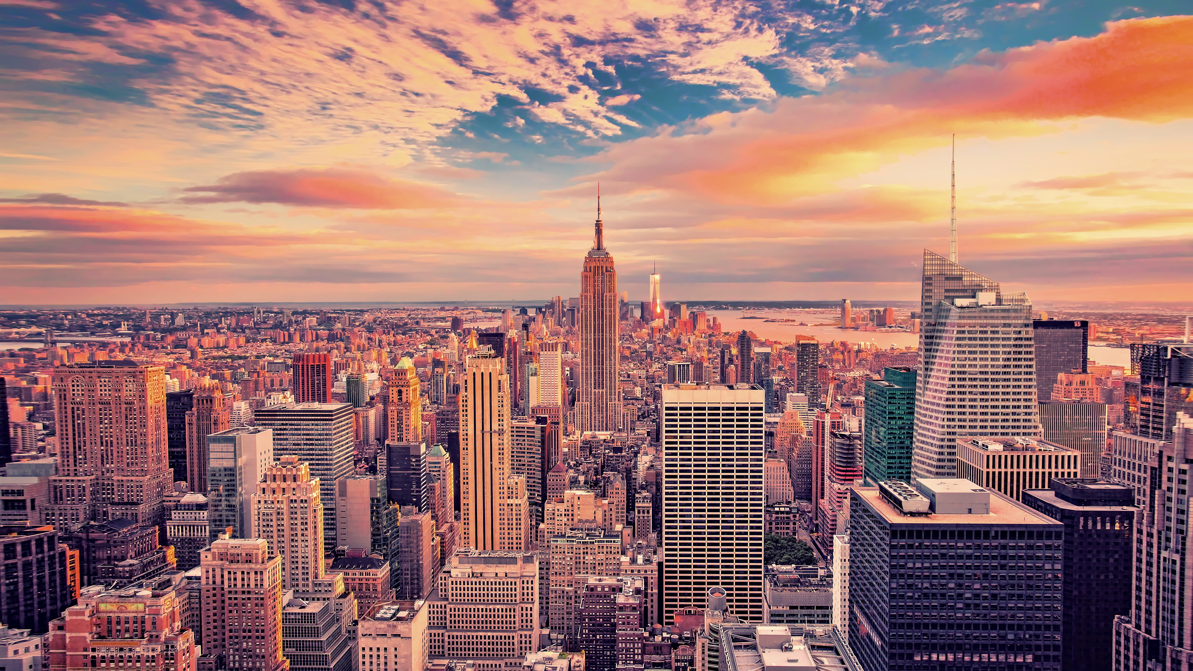 New York City skyline with Empire State Building at sunset